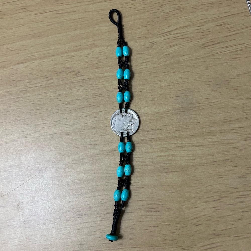 Buffalo Nickel Turquoise Beaded Bracelet - Picture 3 of 4